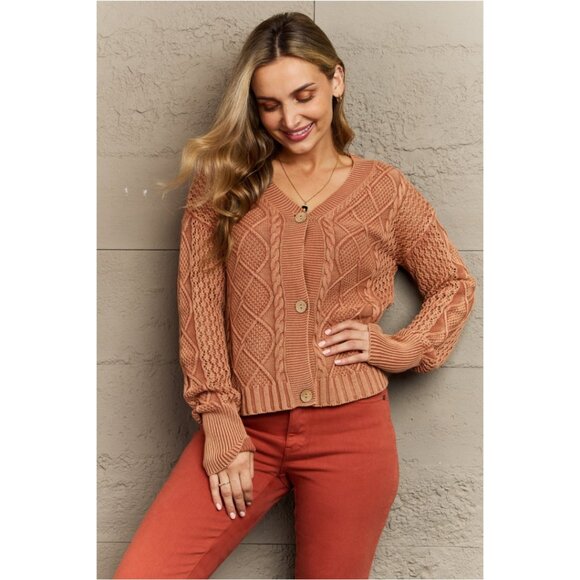 Brick Red Cable Knit Cardigan Sweater - Size Small - Picture 11 of 13